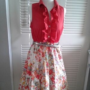 Bailey Blue Red and Floral A-Line Skirt